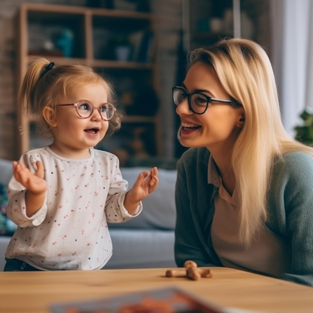 une mère et son bébé jouant avec un puzzle et un puzzle