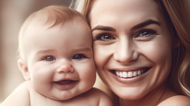 Une mère et son bébé souriant à la caméra