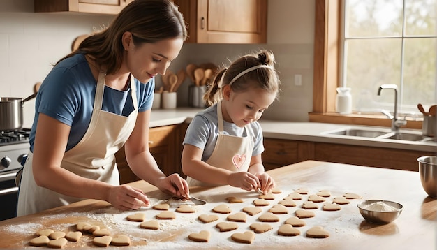 une mère et son enfant cuisinent des biscuits dans une cuisine