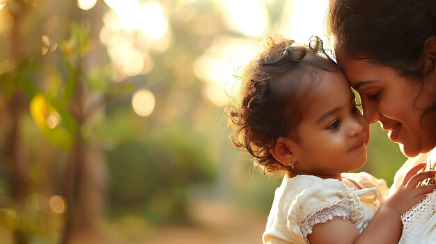 Photo une mère et son enfant se tiennent dans un champ de fleurs la mère sourit et regarde son enfant