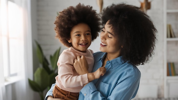 Une mère tenant sa fille dans ses bras.