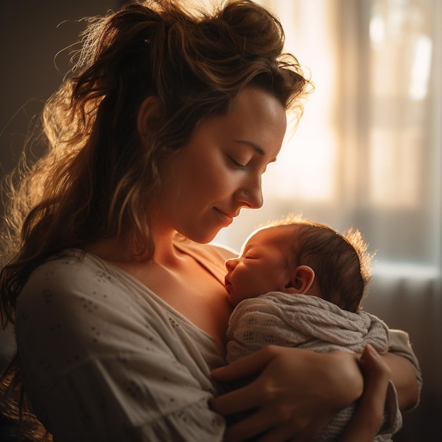 Une mère tient son bébé dans ses bras.