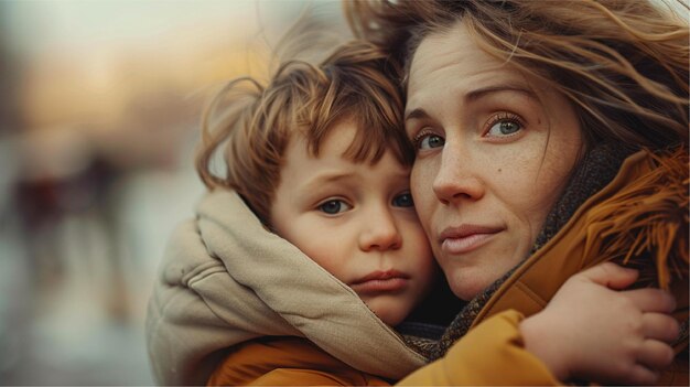 une mère tient son enfant dans une couverture