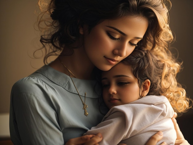 Une mère tient son enfant près de sa poitrine