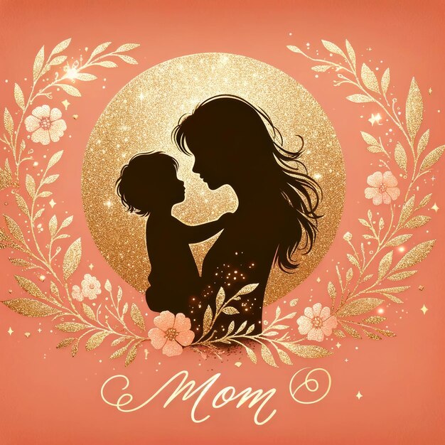 Les mères adorent la silhouette avec un fond floral doré