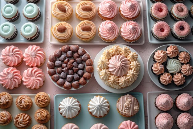 Des meringues et des macarons magnifiquement disposés, parfaits pour un buffet de dessert.