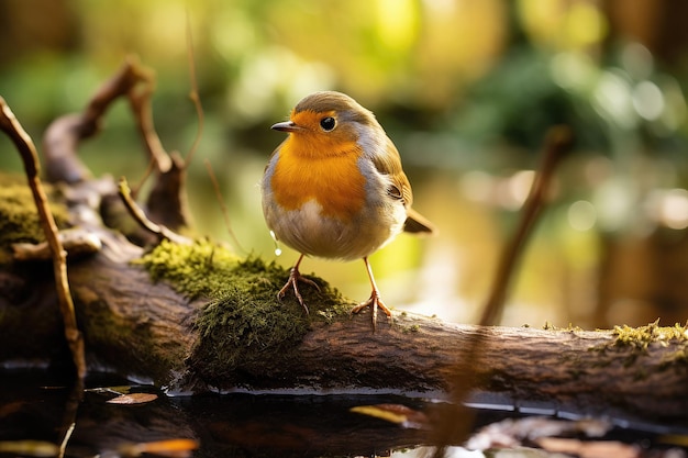 Merle européen sur une branche à l'eau