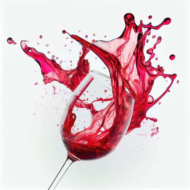 Merlot, verre à vin avec du vin renversé. éclabousser le vin sur fond blanc. arrière-plan pour sommelier ou dégustation de vin
