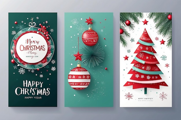 Merry Christmas et bonne année Set de cartes de vœux Xmas moderne