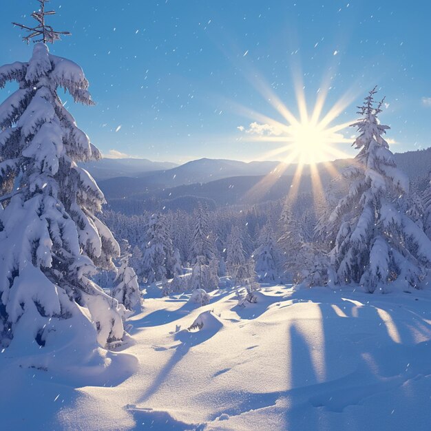 Merveille de l'hiver Le lever du soleil sur un paysage forestier et montagneux couvert de neige Pour les médias sociaux