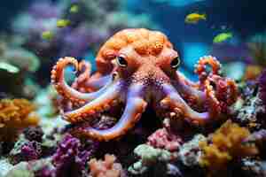 Photo une merveille sous-marine une image captivante d'une pieuvre au milieu de coraux vibrants