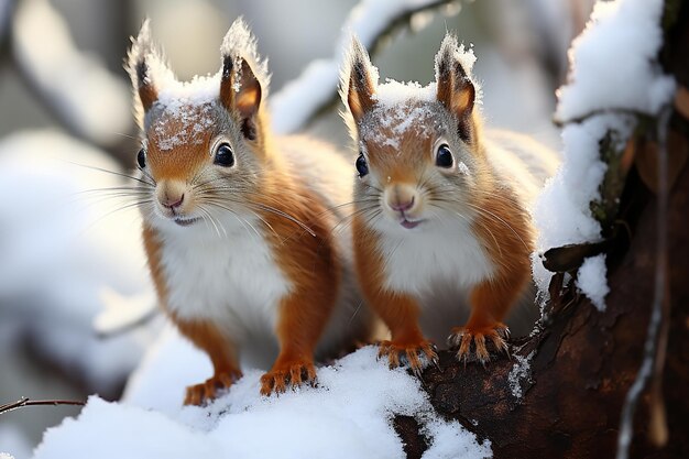 Photo les merveilles de la forêt: les écureuils agiles et les majestueux animaux de la forêts