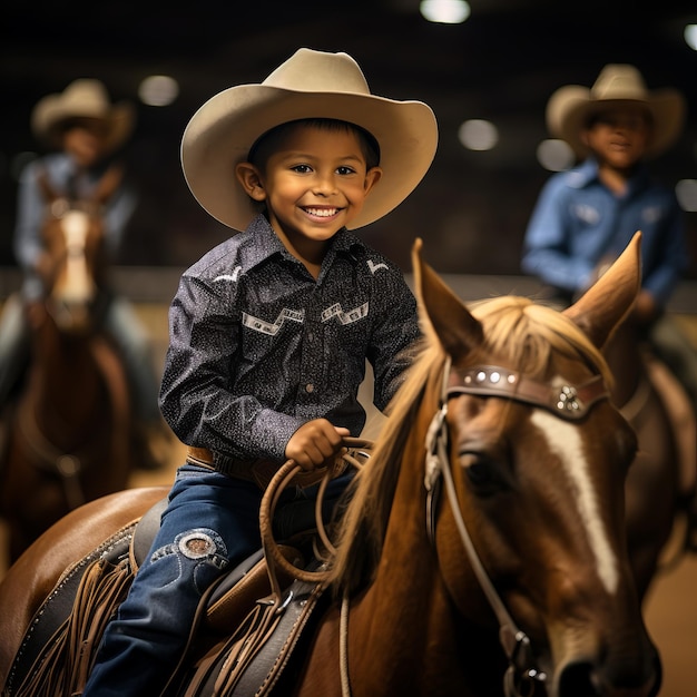 Les merveilles de l'Ouest sauvage Rodeo spectaculaire pour enfants déchaîne l'esprit incroyable des cow-boys adolescents à cheval