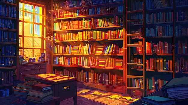 Merveilleuse vieille bibliothèque avec des livres et des décorations