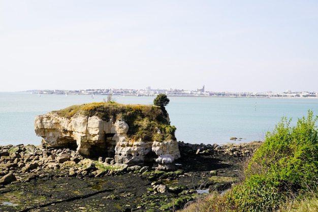 Meschers côte érodée avec vue sur la ville de royan en arrière-plan à MescherssurGironde côte atlantique française