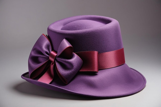 Mesdames chapeau de feutre violet avec noeud de ruban sur fond blanc foncé