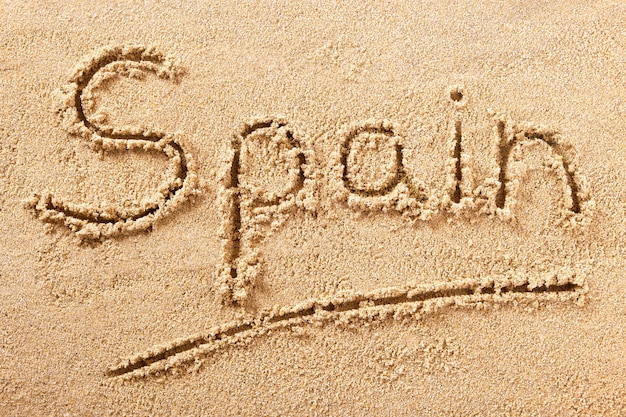 Message manuscrit de sable de plage en Espagne