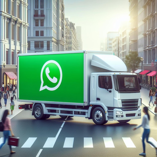 Messagerie sur roues L'emblème de WhatsApp orne un camion blanc, un symbole de connectivité mobile