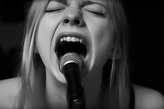 Metal girl crie dans un microphone généré par un réseau neuronal