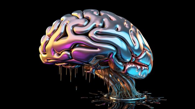 métal liquide cerveau humain rendu 3d isolé