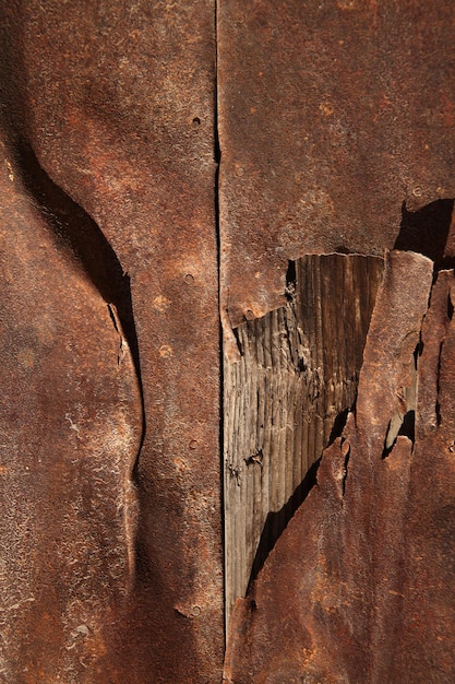 métal rouillé sur la vieille porte en bois