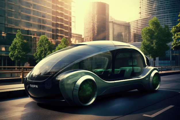 La métaphore de la voiture écologique verte ECO Revolution voiture écologique futuriste en ville