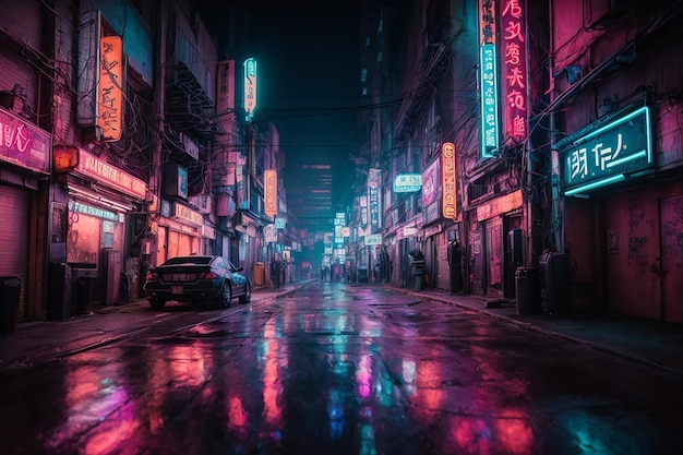Metaverse Cyberpunk Alley Le quartier du néon nocturne