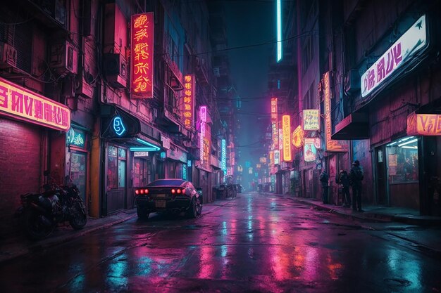 Metaverse Cyberpunk Alley Le quartier du néon nocturne