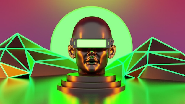 Metaverse vr simulation gaming robot numérique de style cyberpunk illustration 3d rendu réalité virtuelle