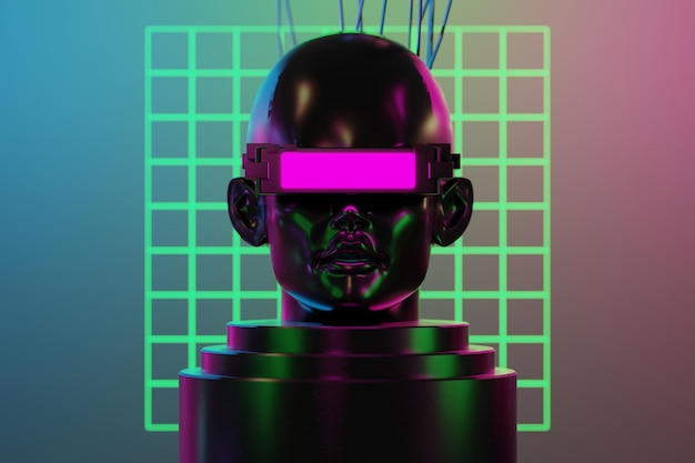 Metaverse vr simulation gaming robot numérique de style cyberpunk illustration 3d rendu réalité virtuelle