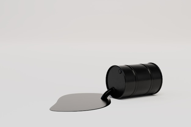 Une méthode de stockage d'huile un baril noir avec de l'huile de coulée sur un rendu 3D de fond blanc