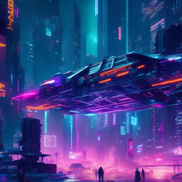 Une métropole cyberpunk futuriste la nuit