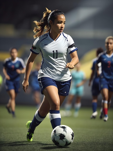Mettez en surbrillance une joueuse de football féminine en action générée par l'IA