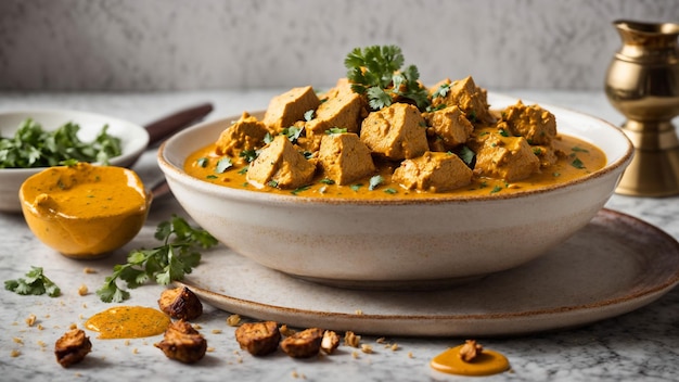 Mettez en valeur l'art de la gastronomie indienne en photographiant un plat délicieux de poulet Korma
