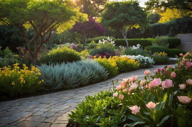 Mettez en valeur la beauté d'un jardin serein en pleine floraison