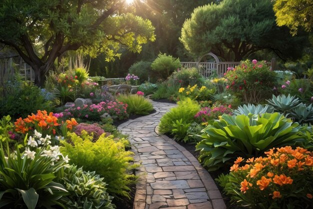 Mettez en valeur la beauté d'un jardin serein en pleine floraison