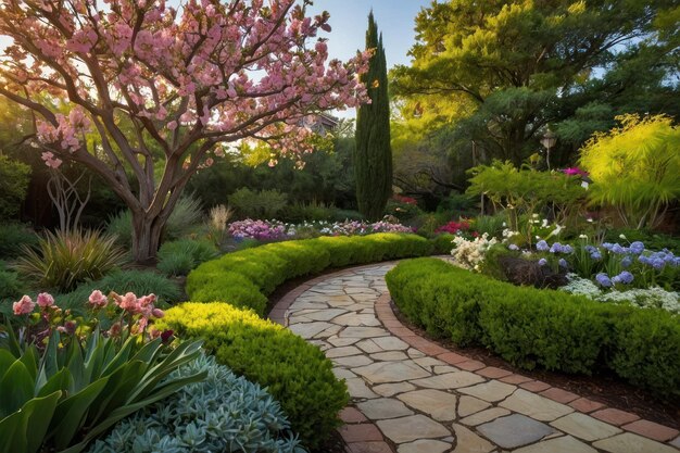 Mettez en valeur la beauté d'un jardin serein en pleine floraison