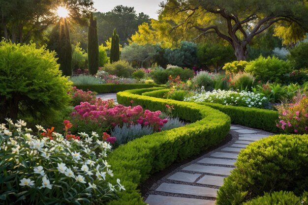 Mettez en valeur la beauté d'un jardin serein en pleine floraison