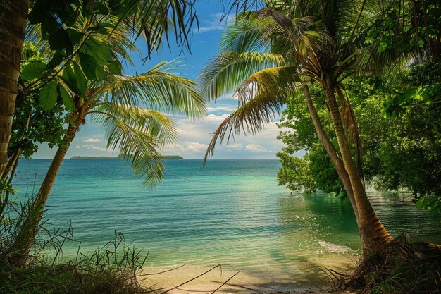 Photo mettre en valeur le charisme côtier de l'ai génératif lié à l'arbre de coco