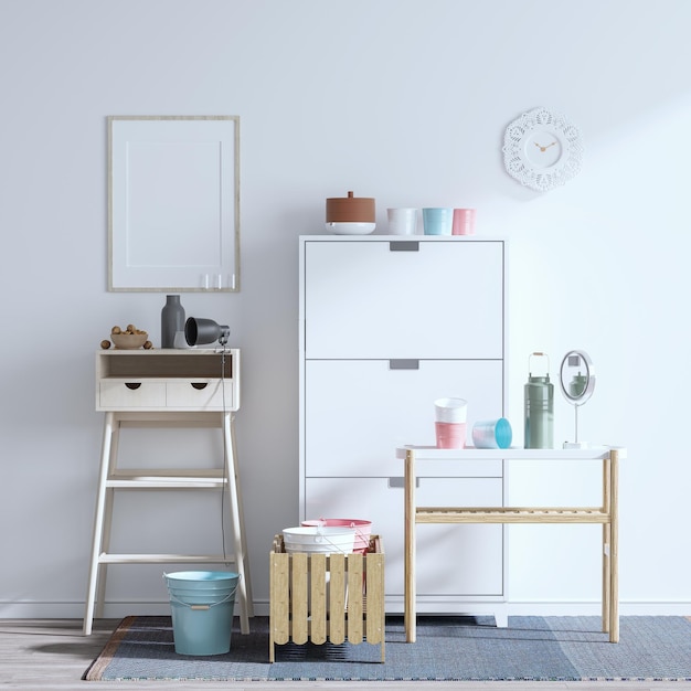 Meuble de Rangement Chaussures meuble blanc avec bureau noueux et Boites de Rangement objets déco et