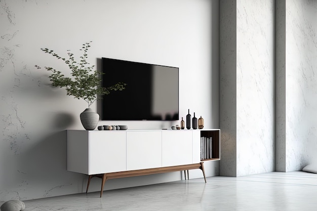 Meuble TV et mur blanc dans le salon