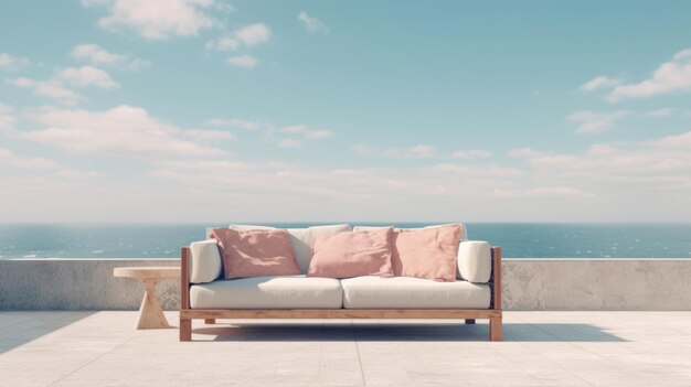Photo meubles avec canapé extérieur avec vue sur la mer