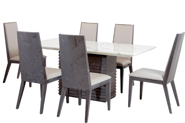 Photo meubles d'extérieur 6 chaises de table à manger en canne sur fond blanc