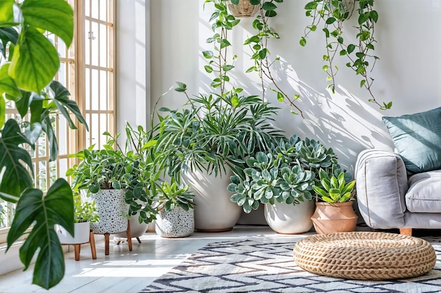 Photo meubles de jardin avec chaises de table et plantes à l'intérieur