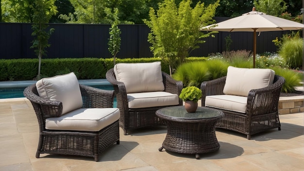 Des meubles de patio modernes dans une cour confortable