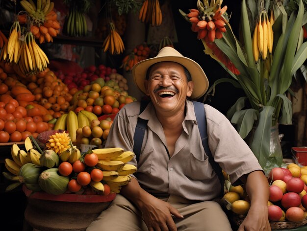 Un Mexicain adulte latino-américain dans le magasin de fruits et légumes en ville Un homme heureux pas riche