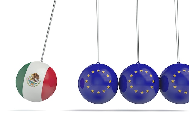 Mexique et drapeaux européens concept de relation politique rendu 3D