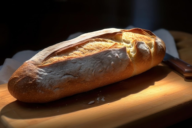 Miche de pain assis sur une planche à découper