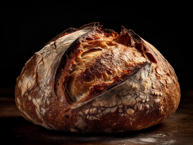 Une miche de pain au levain est posée sur une table.