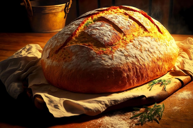 Miche de pain de boulangerie sur table pour régime biologique